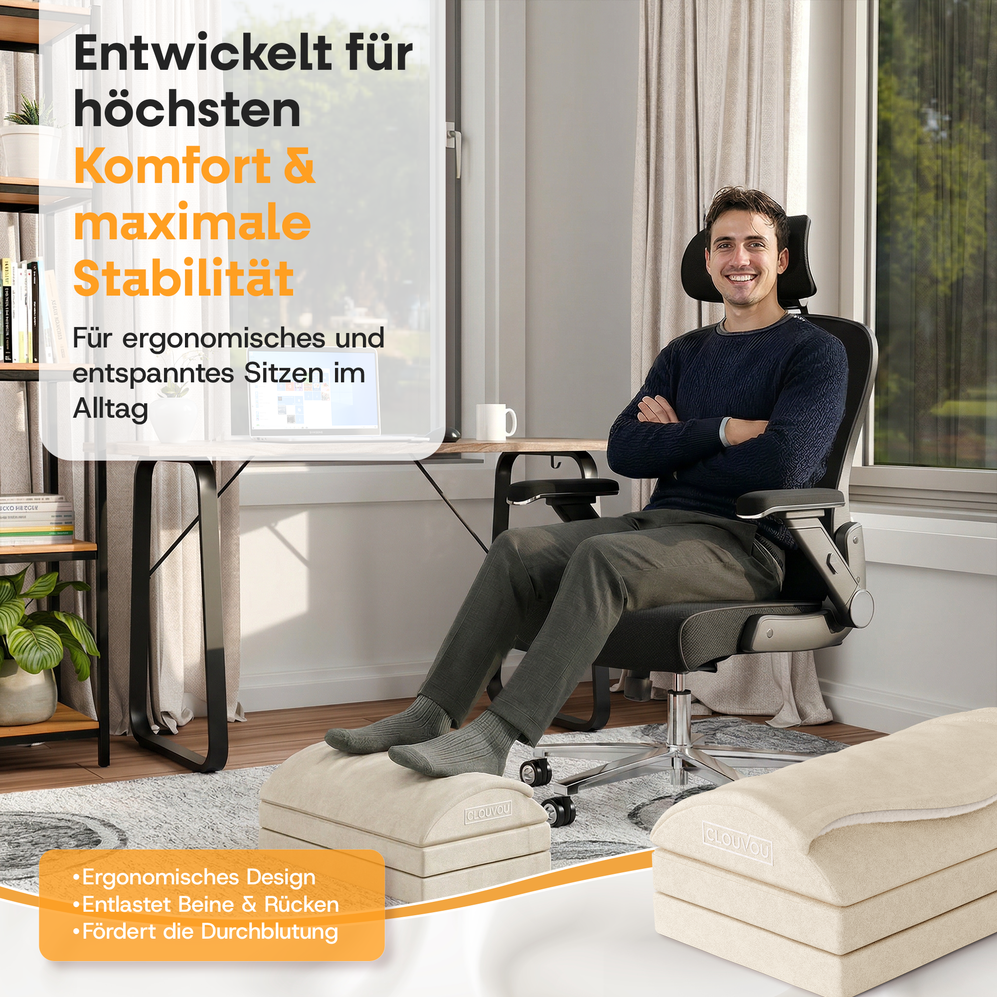 CLOUVOU MasterRest – Ergonomic Footrest | 3 Height Levels & Heat Pack