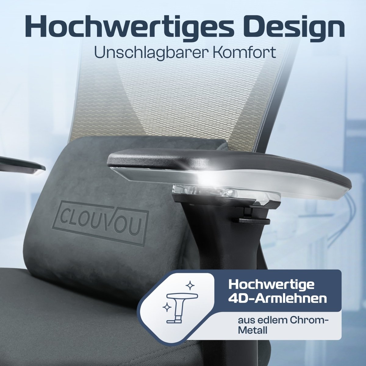 CLOUVOU CleverSeat - Ergonomischer Bürostuhl "Zeitloses Design trifft auf unschlagbare Qualität" - Clouvou #farbe_grau