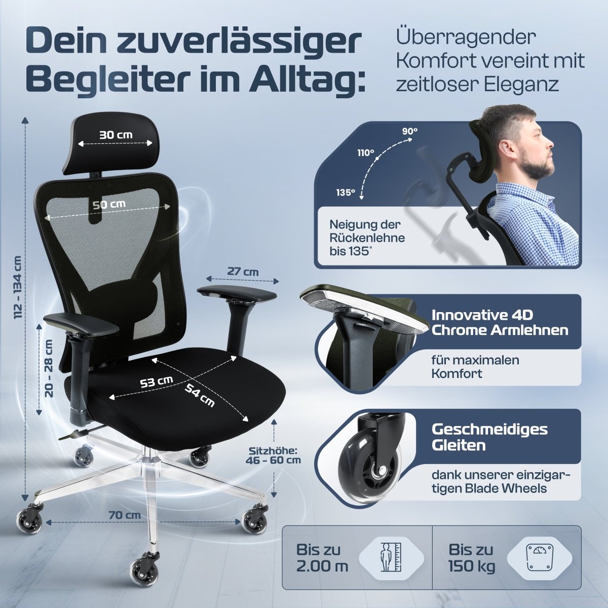 CLOUVOU CleverSeat - Ergonomischer Bürostuhl "Zeitloses Design trifft auf unschlagbare Qualität" - Clouvou #farbe_schwarz