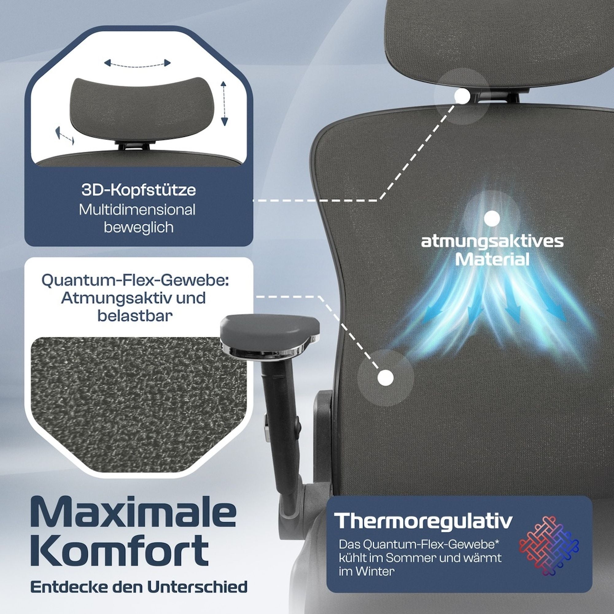 CLOUVOU PowerSeat – Ergonomischer Bürostuhl "Sitzen wie ein König – Komfort neu definiert" - Clouvou #farbe_grau