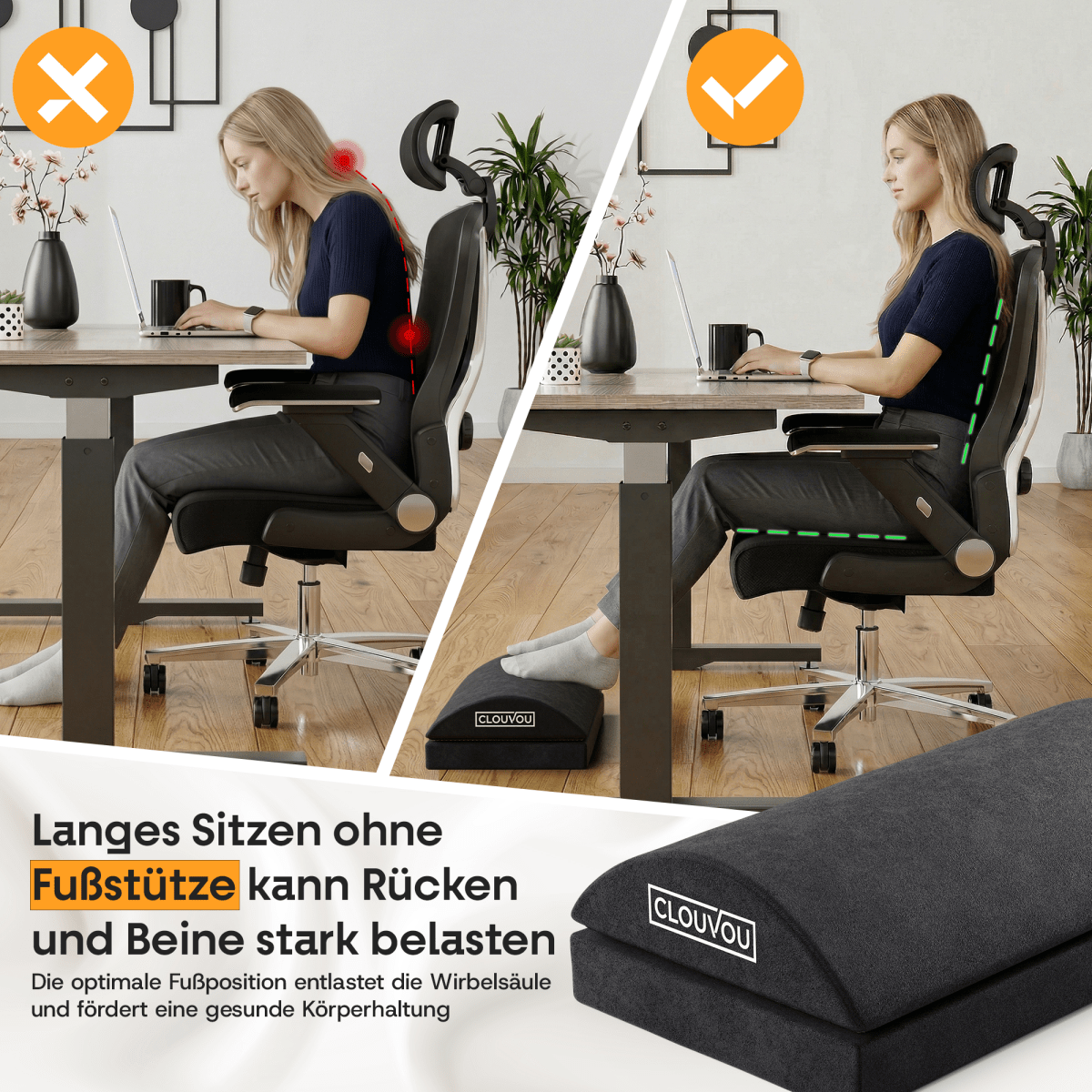 CLOUVOU SmartRest – Ergonomische Fußstütze | 2 Höhenstufen - Clouvou