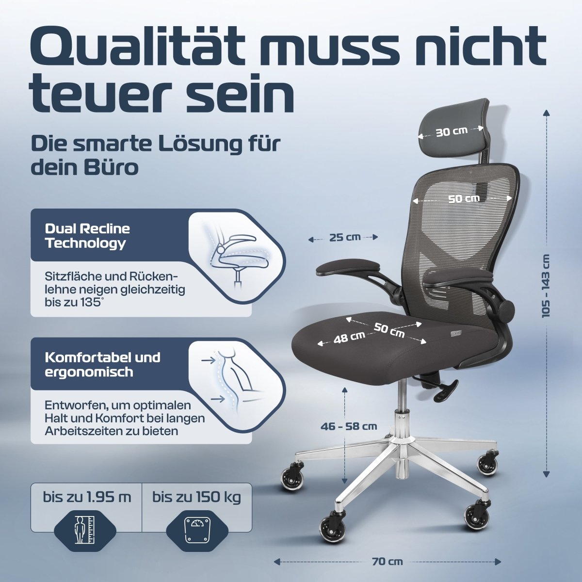 CLOUVOU SmartSeat – Ergonomischer Bürostuhl "Dein verlässlicher Begleiter im Arbeitsalltag" - Clouvou #farbe_grau