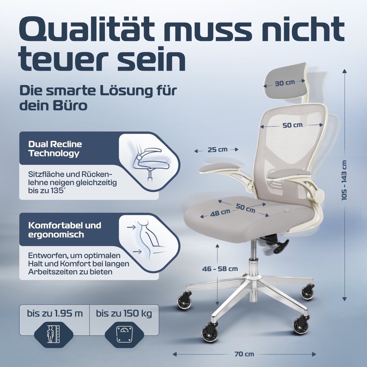 CLOUVOU SmartSeat – Ergonomischer Bürostuhl "Dein verlässlicher Begleiter im Arbeitsalltag" - Clouvou #farbe_creme