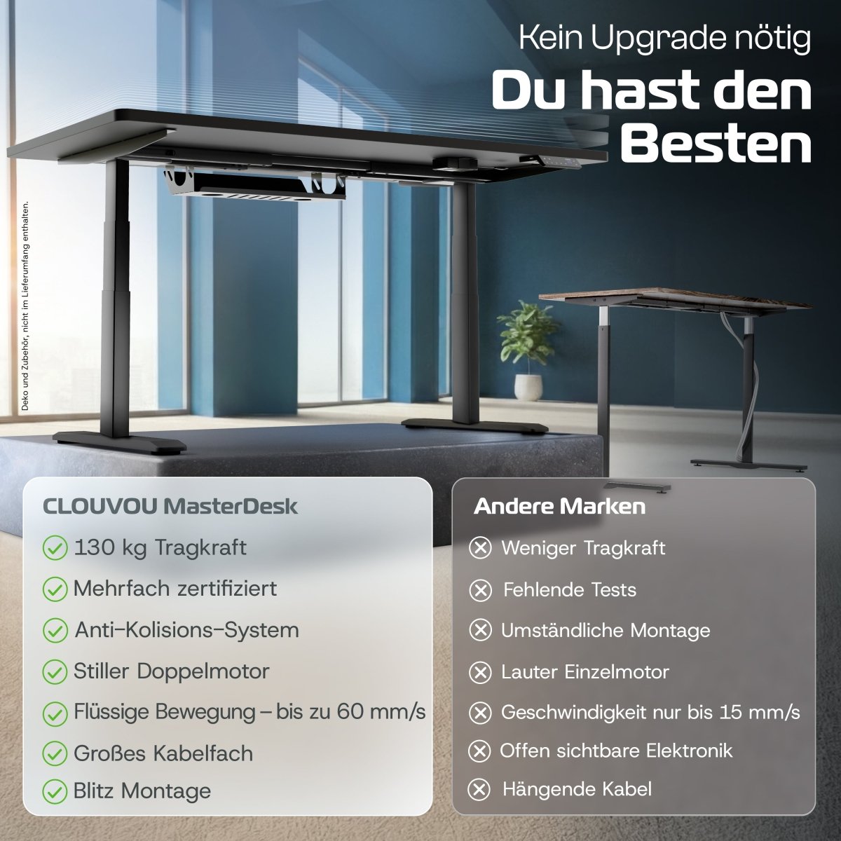 MasterDesk – Premium höhenverstellbarer Schreibtisch mit Dual - Motor - Clouvou 160 x 80cm