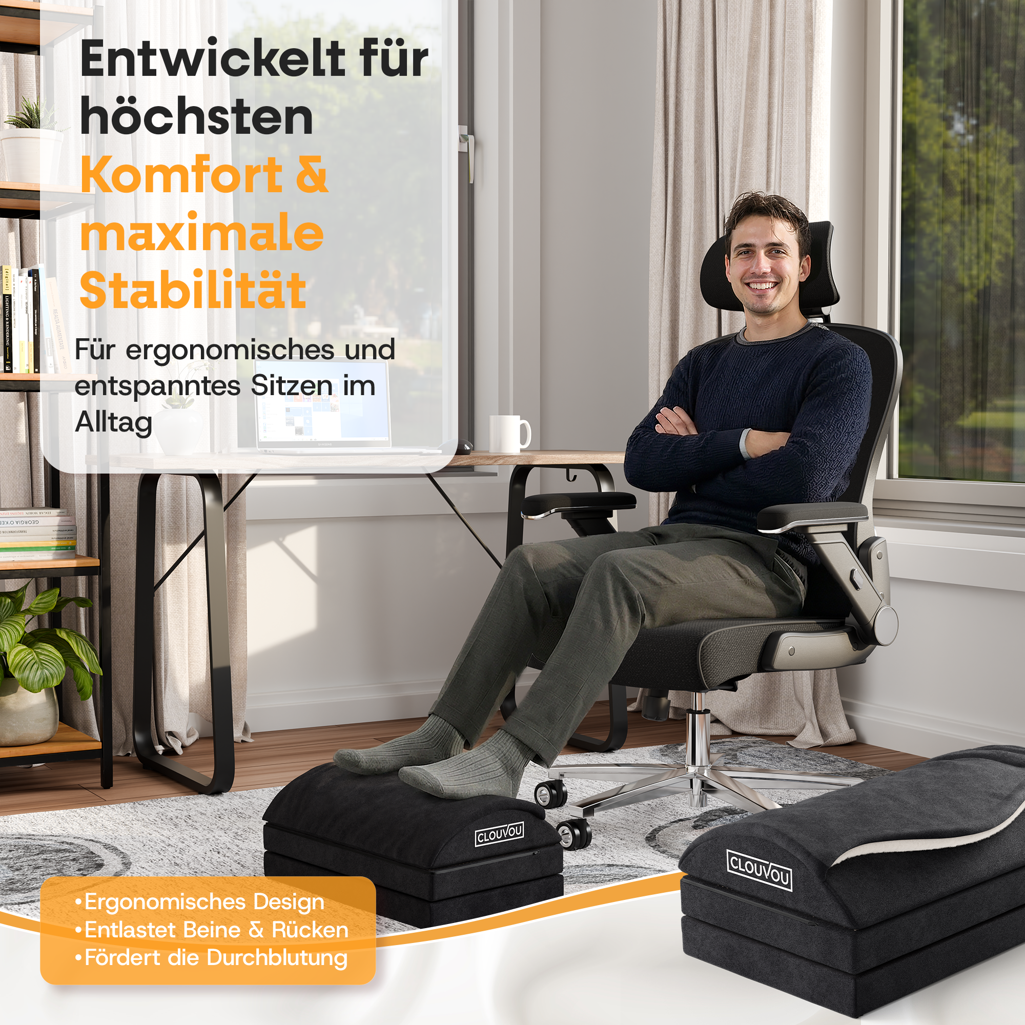CLOUVOU MasterRest – Ergonomic Footrest | 3 Height Levels & Heat Pack