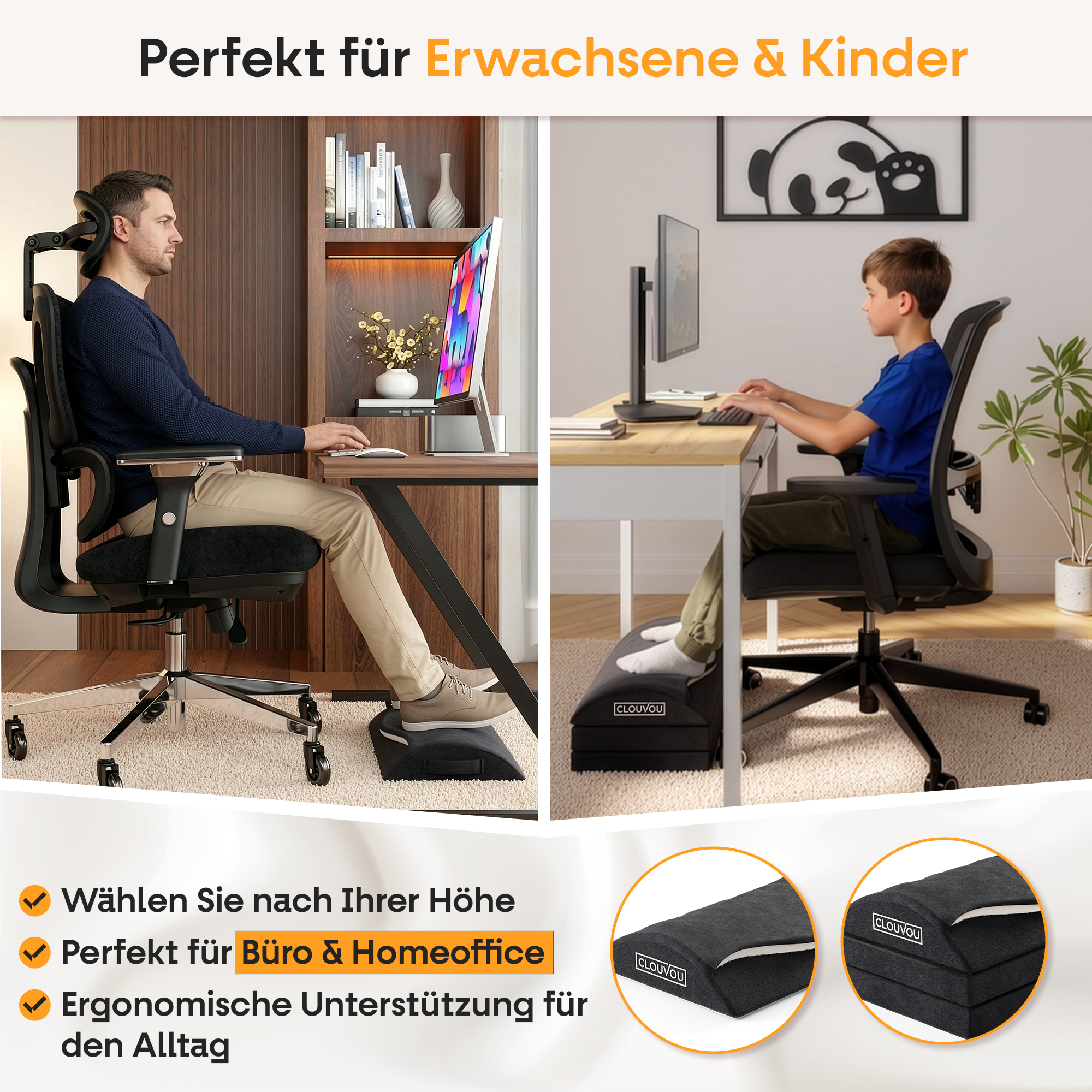 CLOUVOU MasterRest – Ergonomic Footrest | 3 Height Levels & Heat Pack