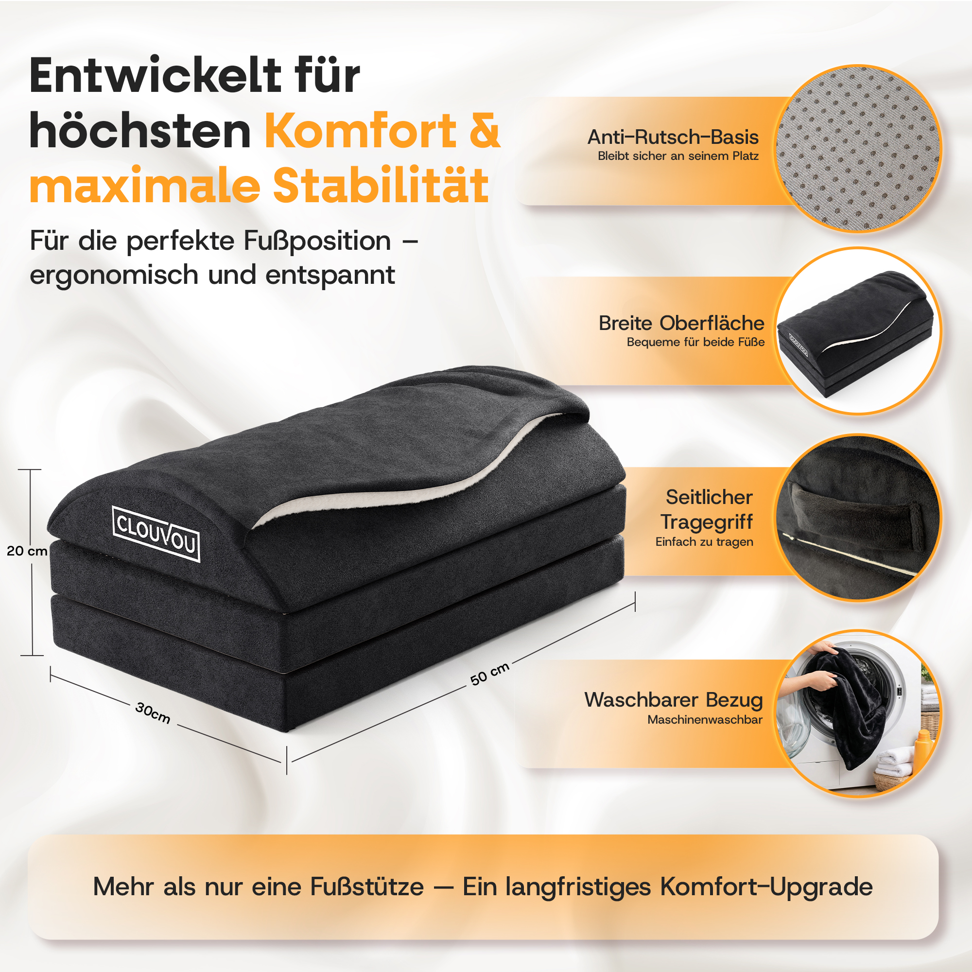 CLOUVOU MasterRest – Ergonomic Footrest | 3 Height Levels & Heat Pack