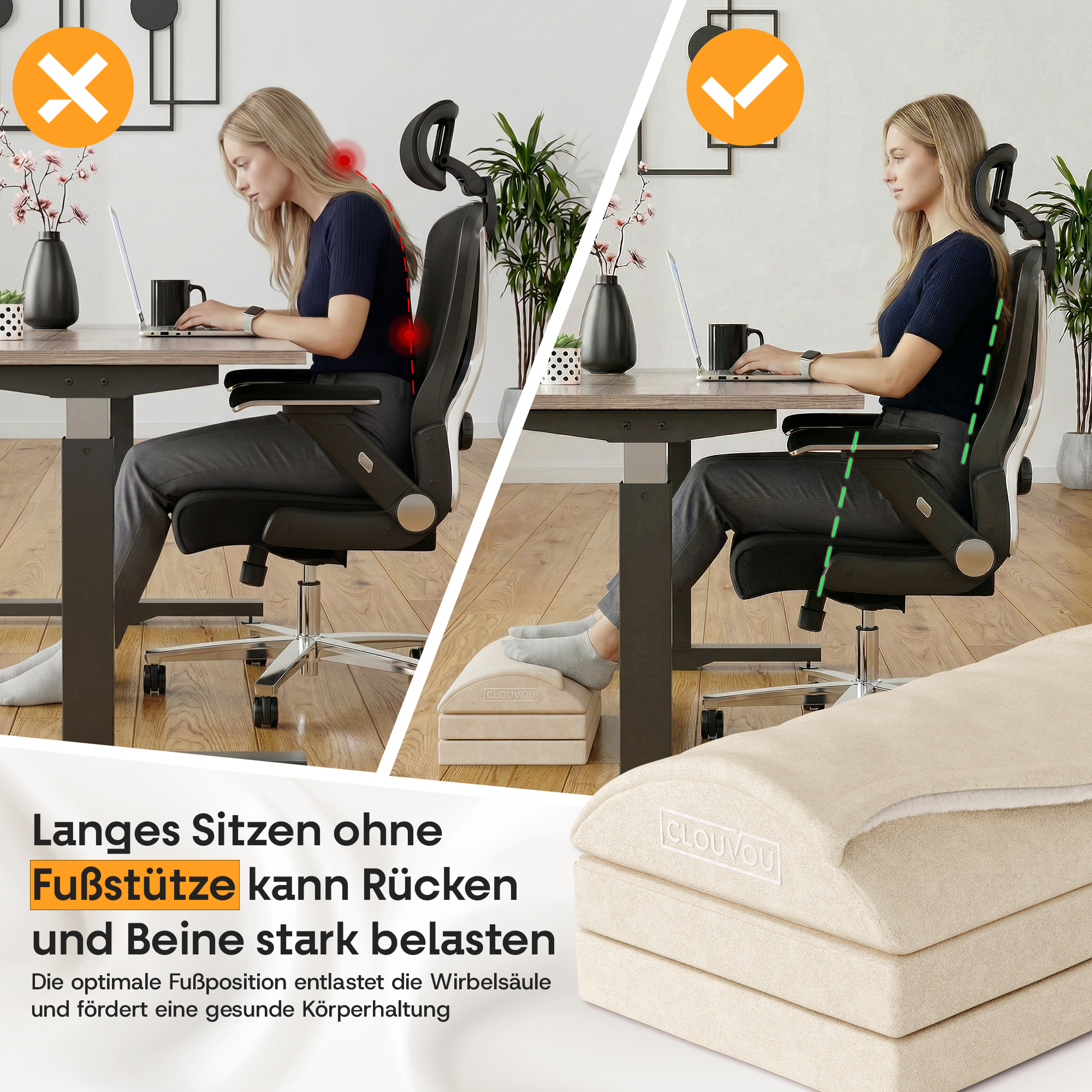 CLOUVOU MasterRest – Ergonomic Footrest | 3 Height Levels & Heat Pack