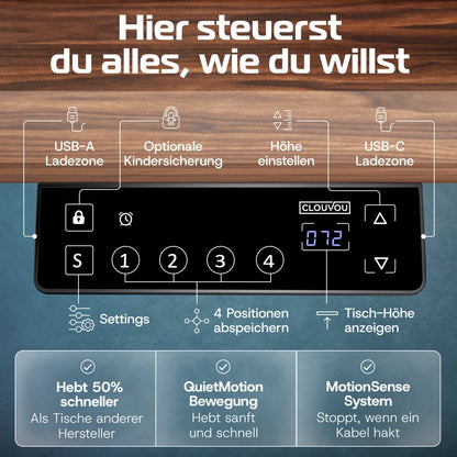 CleverDesk – Elektrisch höhenverstellbarer Schreibtisch - Clouvou 160 x 80cm