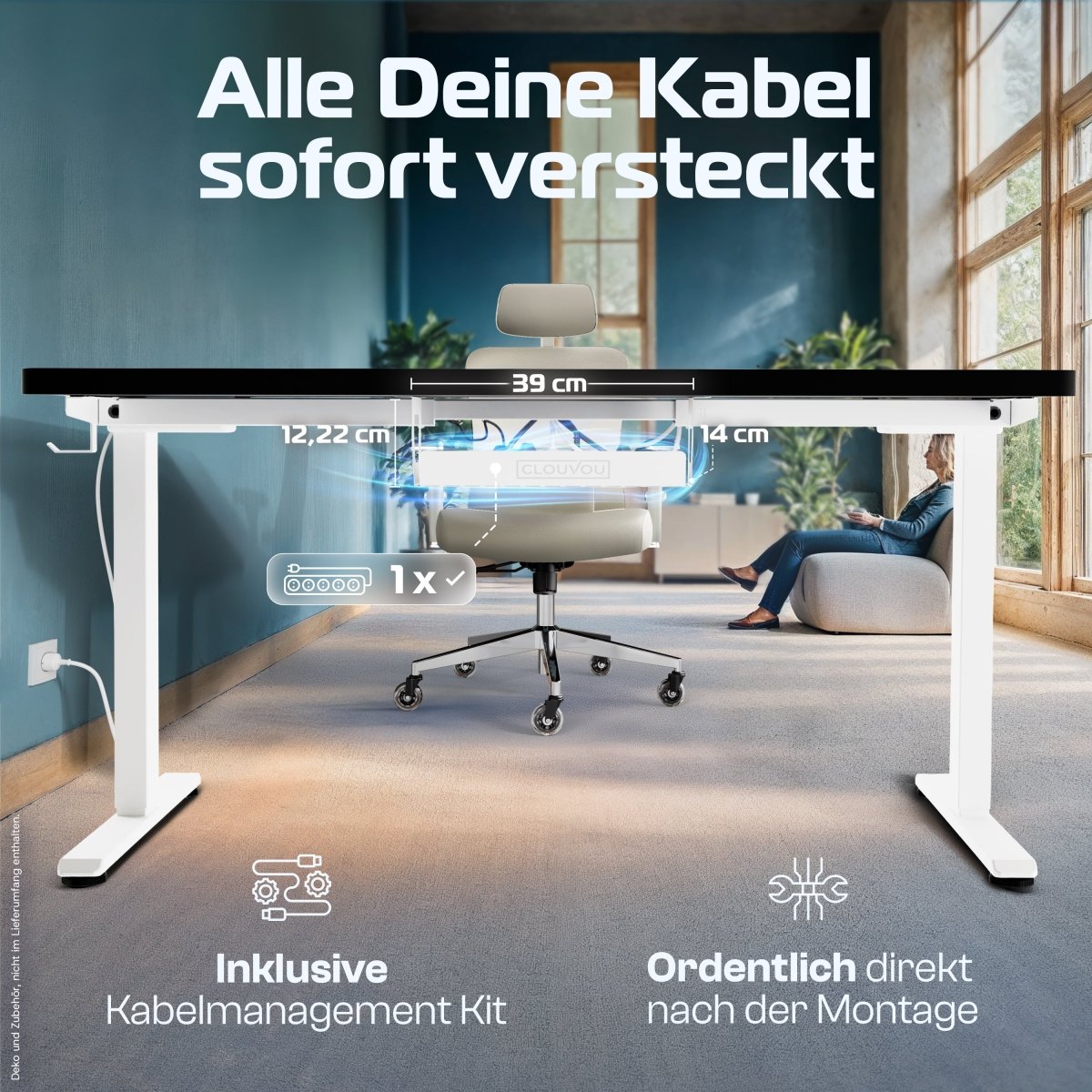 CleverDesk – Elektrisch höhenverstellbarer Schreibtisch - Clouvou 160 x 80cm