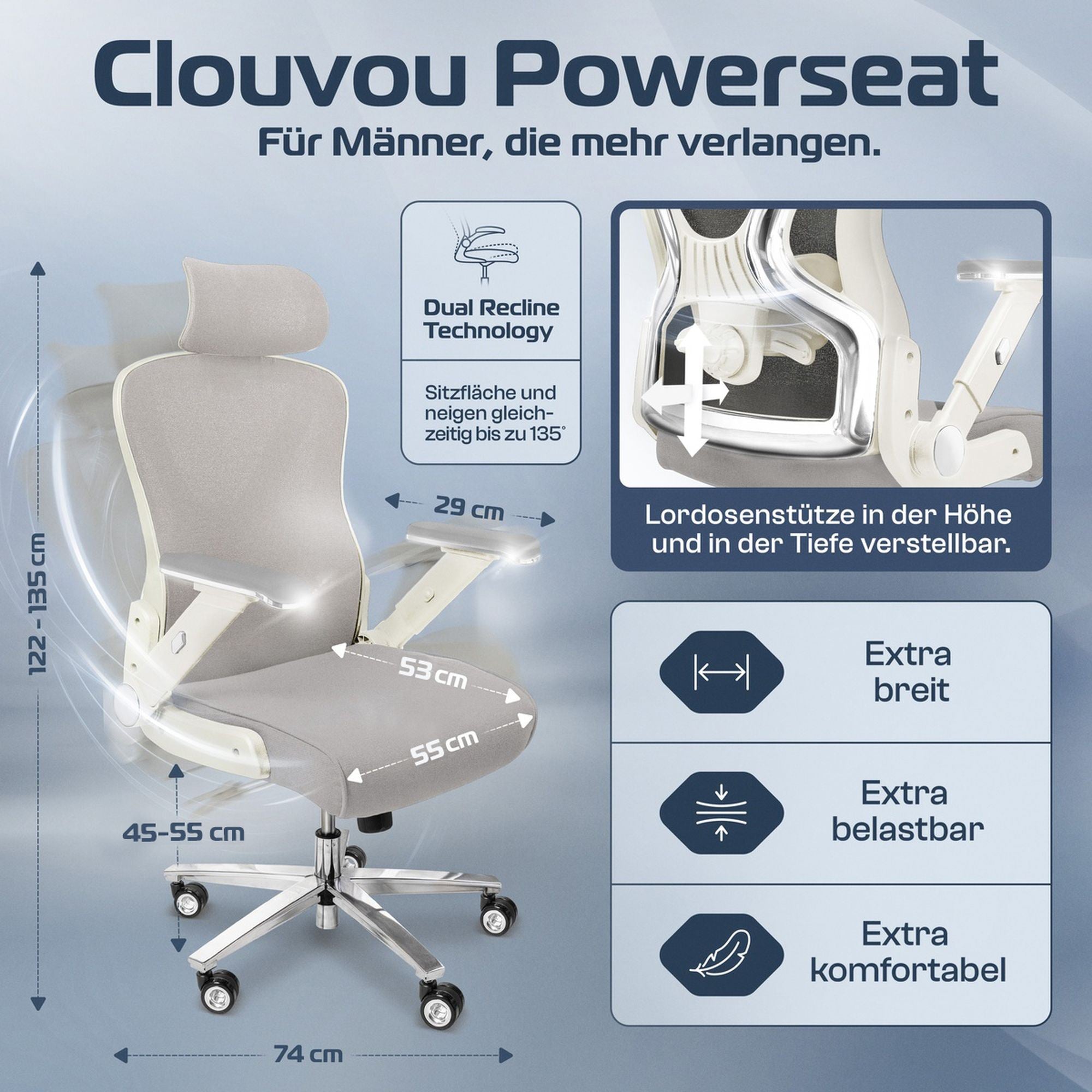 CLOUVOU PowerSeat – Ergonomischer Bürostuhl "Sitzen wie ein König – Komfort neu definiert" - Clouvou #farbe_creme