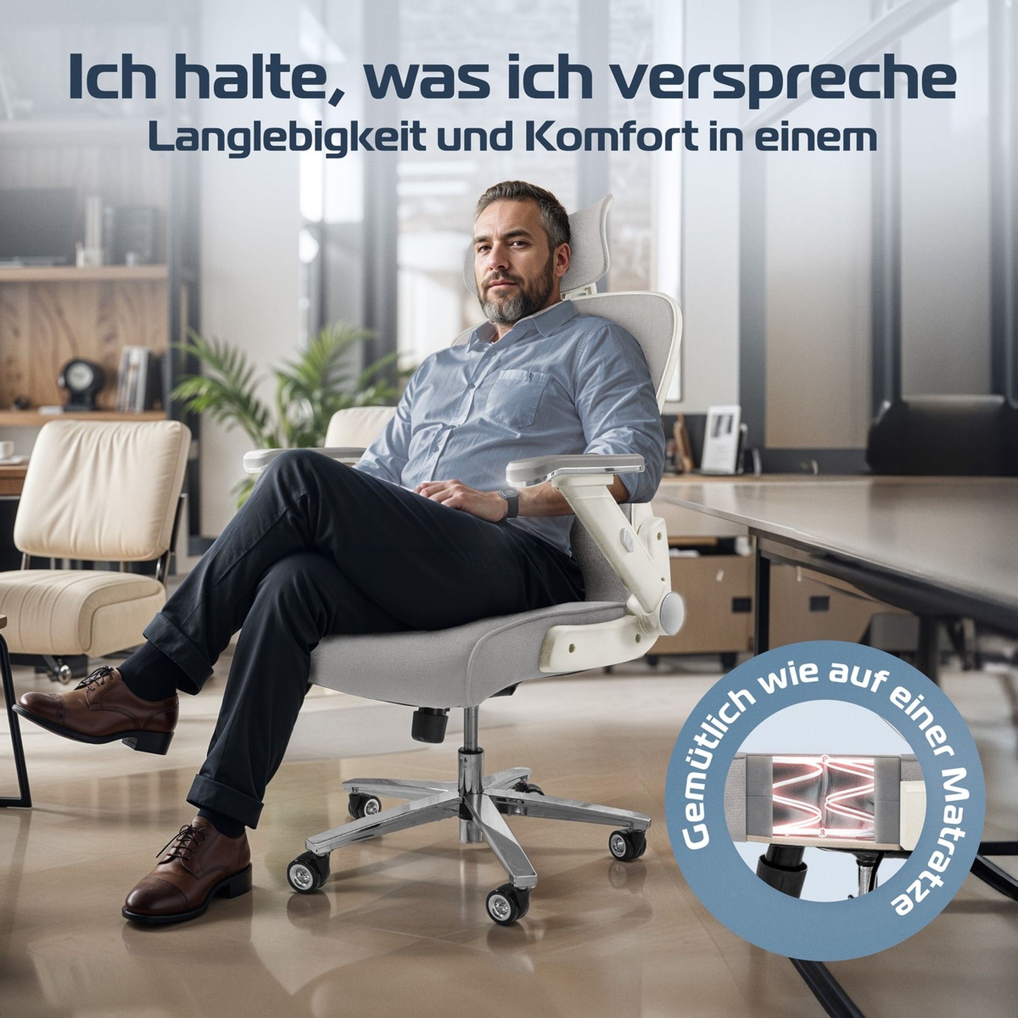 CLOUVOU PowerSeat – Ergonomischer Bürostuhl "Sitzen wie ein König – Komfort neu definiert" - Clouvou #farbe_creme
