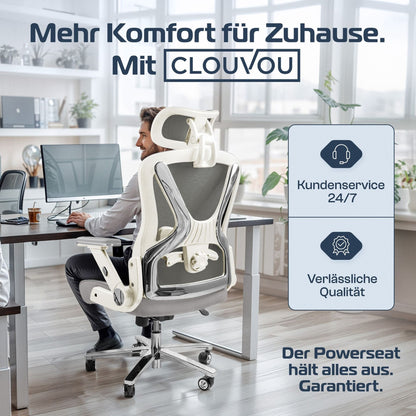 CLOUVOU PowerSeat – Ergonomischer Bürostuhl "Sitzen wie ein König – Komfort neu definiert" - Clouvou #farbe_creme
