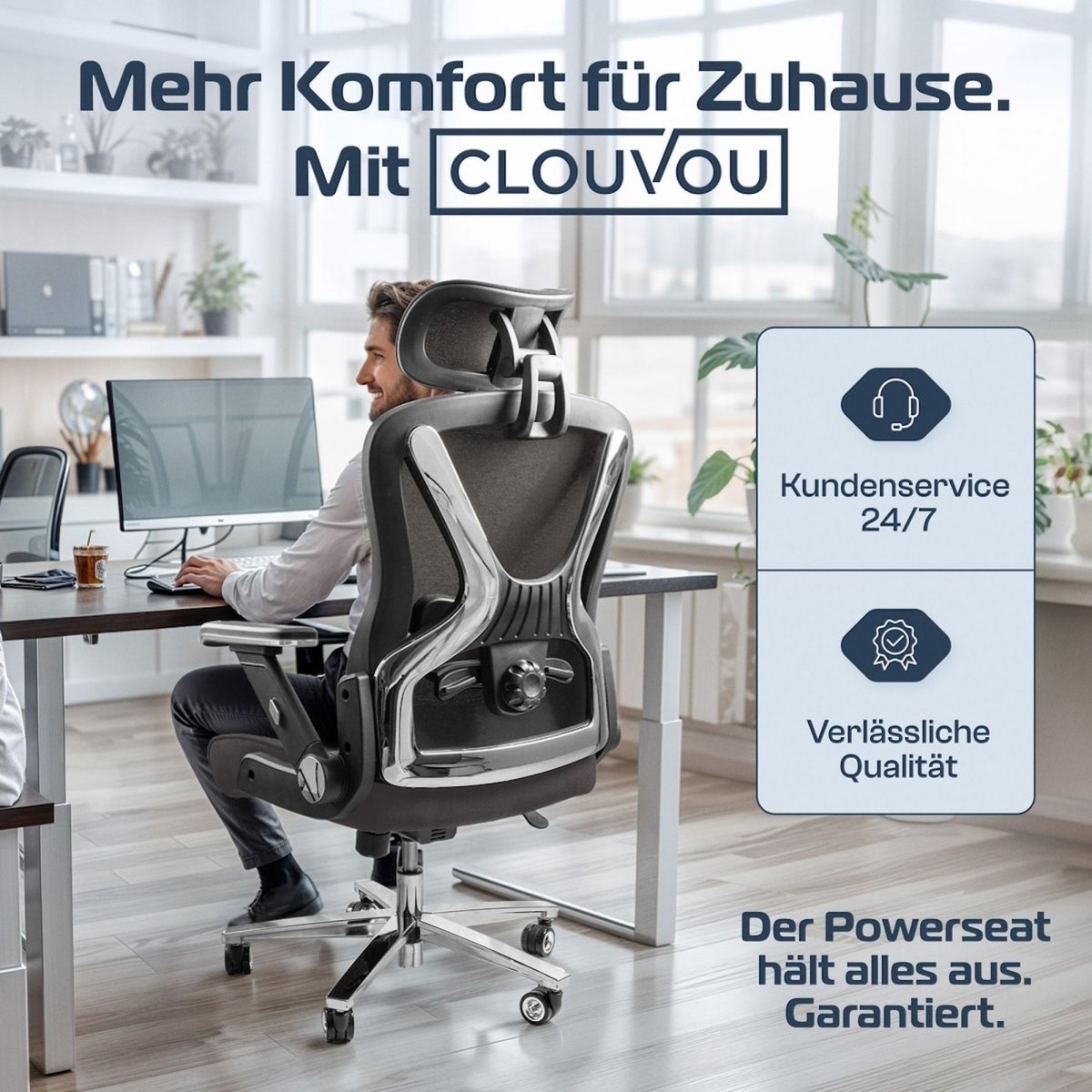 CLOUVOU PowerSeat - Ergonomischer extra breiter Bürostuhl - Clouvou Creme