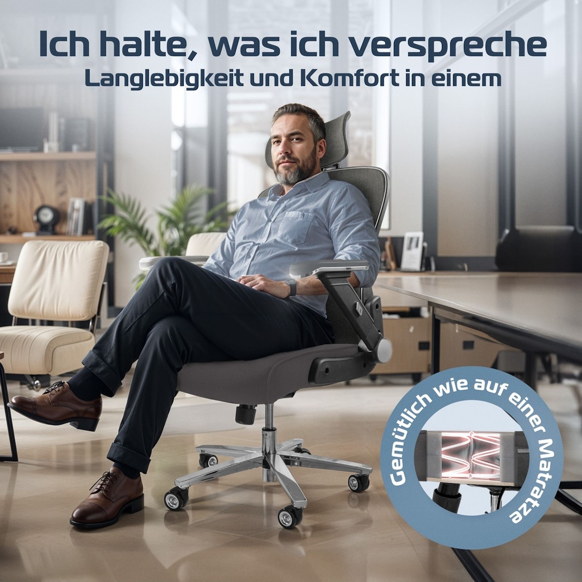 CLOUVOU PowerSeat – Ergonomischer Bürostuhl "Sitzen wie ein König – Komfort neu definiert" - Clouvou #farbe_grau