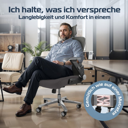 CLOUVOU PowerSeat – Ergonomischer Bürostuhl "Sitzen wie ein König – Komfort neu definiert" - Clouvou #farbe_grau