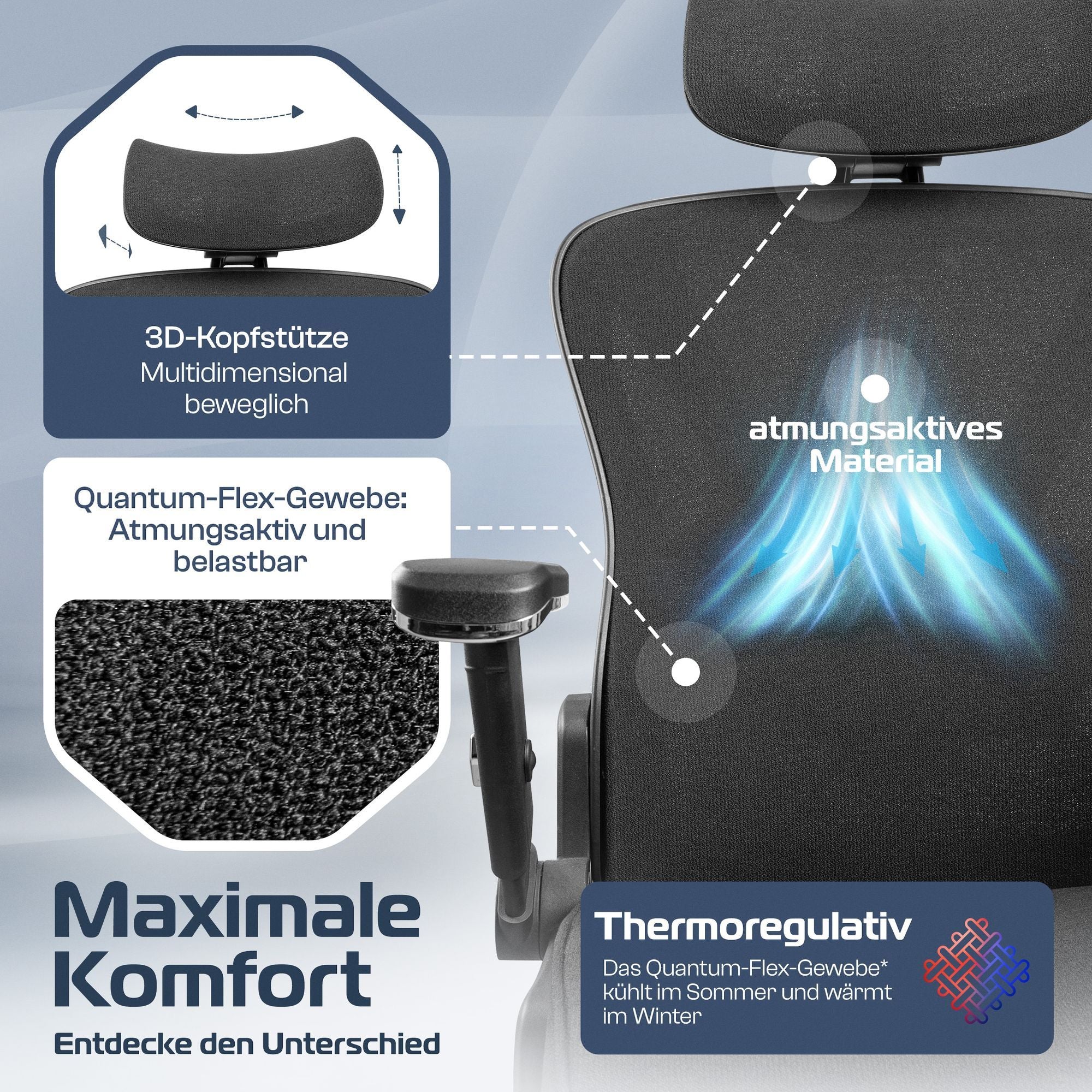 CLOUVOU PowerSeat – Ergonomischer Bürostuhl "Sitzen wie ein König – Komfort neu definiert" - Clouvou #farbe_schwarz