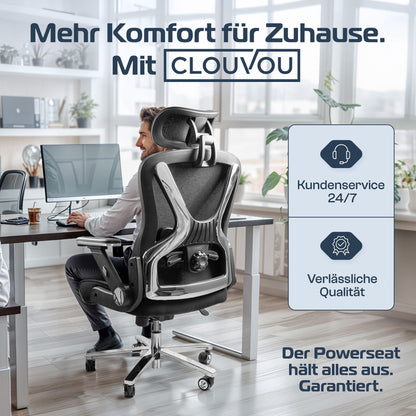CLOUVOU PowerSeat – Ergonomischer Bürostuhl "Sitzen wie ein König – Komfort neu definiert" - Clouvou #farbe_schwarz