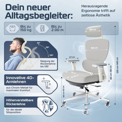 CLOUVOU ProSeat – Ergonomischer Premium Bürostuhl - Clouvou Creme