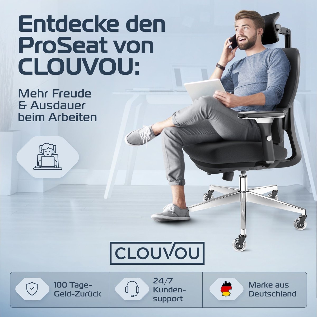 CLOUVOU ProSeat – Ergonomischer Premium Bürostuhl - Clouvou Creme