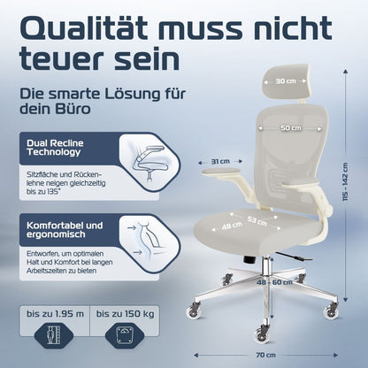 CLOUVOU SmartSeat – Ergonomischer preiswerter Bürostuhl - Clouvou Creme